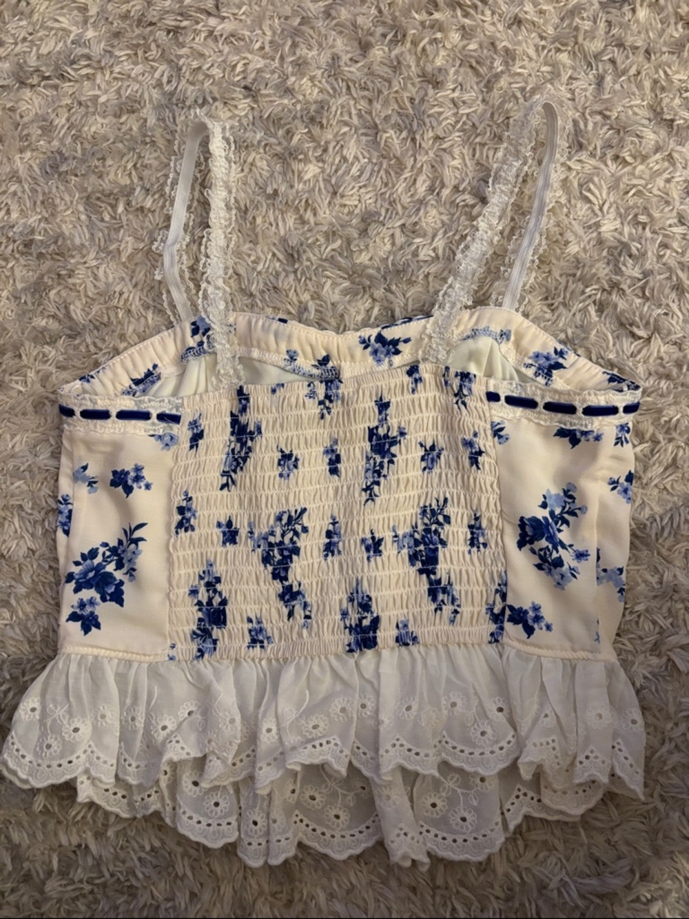 Blue Floral Lace-Trim Cami Top with Bow - Picture 2 of 2